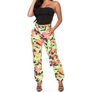 imageCHARTOU Women Camouflage Joggers Long Pants Mid Waist Camo Cargo Pants Workout Slacks Lounge PantsLight Green