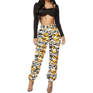 imageCHARTOU Women Camouflage Joggers Long Pants Mid Waist Camo Cargo Pants Workout Slacks Lounge PantsOrange