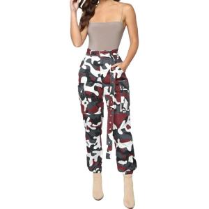 imageCHARTOU Women Camouflage Joggers Long Pants Mid Waist Camo Cargo Pants Workout Slacks Lounge PantsRed