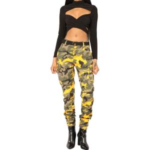 imageCHARTOU Women Camouflage Joggers Long Pants Mid Waist Camo Cargo Pants Workout Slacks Lounge PantsYellow