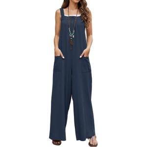 imageCHARTOU Womens Baggy Straight WideLeg Suspender Straps Bib Jumpsuit Overall RompersNavy