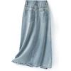 imageCHARTOU Women Casual Mid Long Denim Skirt Jean A Line Skirt Summer Packaged Hip High Waist Midi Denim Skirt with SlitBlue