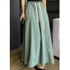 imageCHARTOU Women Elastic Waist Drawstring A Line Patchwork Maxi Long Jean Denim Skirt with PocketsLight Blue