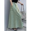 imageCHARTOU Women Elastic Waist Drawstring A Line Patchwork Maxi Long Jean Denim Skirt with PocketsLight Blue