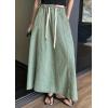 imageCHARTOU Women Elastic Waist Drawstring A Line Patchwork Maxi Long Jean Denim Skirt with PocketsLight Blue