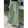 imageCHARTOU Women Elastic Waist Drawstring A Line Patchwork Maxi Long Jean Denim Skirt with PocketsLight Blue