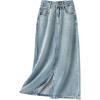 imageCHARTOU Women Casual Mid Long Denim Skirt Jean A Line Skirt Summer Packaged Hip High Waist Midi Denim Skirt with SlitBlue