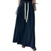imageCHARTOU Women Elastic Waist Drawstring A Line Patchwork Maxi Long Jean Denim Skirt with PocketsDark Blue