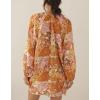 imageBoho Floral Tunic Dress for Women Long Sleeve Loose Fit Summer Vacation Cover Up Short DressOrange