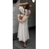 imageCHARTOU Summer Cotton Linen Dress for Women Half Puff Sleeve Front Button Open Back Long DressKhaki