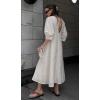 imageCHARTOU Summer Cotton Linen Dress for Women Half Puff Sleeve Front Button Open Back Long DressKhaki