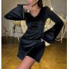 imageCHARTOU Women Glitter Sequins Party Dress Bell Long Sleeve Velvet Cocktail Mini Tunic DressBlack