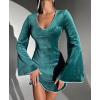 imageCHARTOU Women Glitter Sequins Party Dress Bell Long Sleeve Velvet Cocktail Mini Tunic DressPeacoak