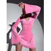 imageCHARTOU Women Glitter Sequins Party Dress Bell Long Sleeve Velvet Cocktail Mini Tunic DressPink
