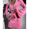 imageCHARTOU Women Glitter Sequins Party Dress Bell Long Sleeve Velvet Cocktail Mini Tunic DressPink