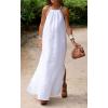 imageCHARTOU Women Halter Neck Side Slit Linen Maxi Dress Long Summer Beach Vacation DressWhite