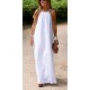 imageCHARTOU Women Halter Neck Side Slit Linen Maxi Dress Long Summer Beach Vacation DressWhite