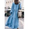 imageCHARTOU Women Long Tencel Denim Dress Maxi Flowy Dress Western Long Sleeve Lightweight A Line Swing DressBlue
