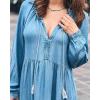 imageCHARTOU Women Long Tencel Denim Dress Maxi Flowy Dress Western Long Sleeve Lightweight A Line Swing DressBlue