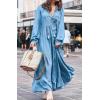 imageCHARTOU Women Long Tencel Denim Dress Maxi Flowy Dress Western Long Sleeve Lightweight A Line Swing DressBlue