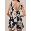 imageCHARTOU Women RIC Rac Floral Boho Mini Dress V Neck Sleeveless Backless Vacation Dress with PocketsBlack