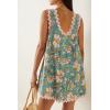imageCHARTOU Women RIC Rac Floral Boho Mini Dress V Neck Sleeveless Backless Vacation Dress with PocketsGreen