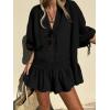 imageCHARTOU Women Summer Lace Ruffle Mini Dress 34 Bow Sleeve Beach Loose Peplum Babydoll DressBlack