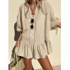 imageCHARTOU Women Summer Lace Ruffle Mini Dress 34 Bow Sleeve Beach Loose Peplum Babydoll DressKhaki