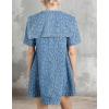 imageCHARTOU Women Summer Leopard Babydoll Denim Mini Dress Doll Collar Tie Front Short Sleeve Short DressBlue