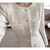 imageCHARTOU Women Tweed Dress Long Sleeve Single Breast Elegant Lady Long Tweed Blazer DressWhite