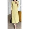 imageCHARTOU Women Tweed Dress Long Sleeve Single Breast Elegant Lady Long Tweed Blazer DressYellow