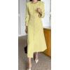 imageCHARTOU Women Tweed Dress Long Sleeve Single Breast Elegant Lady Long Tweed Blazer DressYellow