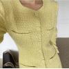 imageCHARTOU Women Tweed Dress Long Sleeve Single Breast Elegant Lady Long Tweed Blazer DressYellow