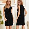 imageCHARTOU Women Vintage Mini Denim Dress Striped Sleeveless Jean Dress Short Smocked Dress Shift Dress DrawstringBlack