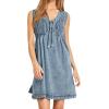imageCHARTOU Women Vintage Mini Denim Dress Striped Sleeveless Jean Dress Short Smocked Dress Shift Dress DrawstringBlue