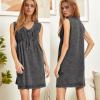 imageCHARTOU Women Vintage Mini Denim Dress Striped Sleeveless Jean Dress Short Smocked Dress Shift Dress DrawstringGrey