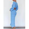 imageCHARTOU Womens Bodycon Dresses Knit Cut Out Sexy Long Sleeve Maxi Dress Ribbed Sweater Dress Fall 2024Blue