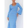 imageCHARTOU Womens Bodycon Dresses Knit Cut Out Sexy Long Sleeve Maxi Dress Ribbed Sweater Dress Fall 2024Blue