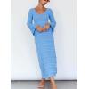 imageCHARTOU Womens Bodycon Dresses Knit Cut Out Sexy Long Sleeve Maxi Dress Ribbed Sweater Dress Fall 2024Blue