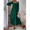 imageCHARTOU Womens Square Neck Long Puff Sleeve Smocked Pleated ALine Flared DressGreen