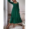 imageCHARTOU Womens Square Neck Long Puff Sleeve Smocked Pleated ALine Flared DressGreen