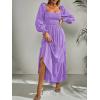 imageCHARTOU Womens Square Neck Long Puff Sleeve Smocked Pleated ALine Flared DressPurple