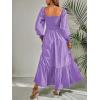 imageCHARTOU Womens Square Neck Long Puff Sleeve Smocked Pleated ALine Flared DressPurple
