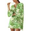 imageBoho Floral Tunic Dress for Women Long Sleeve Loose Fit Summer Vacation Cover Up Short DressGreen
