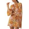 imageBoho Floral Tunic Dress for Women Long Sleeve Loose Fit Summer Vacation Cover Up Short DressOrange