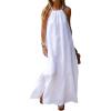 imageCHARTOU Women Halter Neck Side Slit Linen Maxi Dress Long Summer Beach Vacation DressWhite