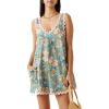 imageCHARTOU Women RIC Rac Floral Boho Mini Dress V Neck Sleeveless Backless Vacation Dress with PocketsGreen