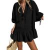 imageCHARTOU Women Summer Lace Ruffle Mini Dress 34 Bow Sleeve Beach Loose Peplum Babydoll DressBlack