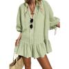 imageCHARTOU Women Summer Lace Ruffle Mini Dress 34 Bow Sleeve Beach Loose Peplum Babydoll DressGreen