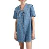imageCHARTOU Women Summer Leopard Babydoll Denim Mini Dress Doll Collar Tie Front Short Sleeve Short DressBlue